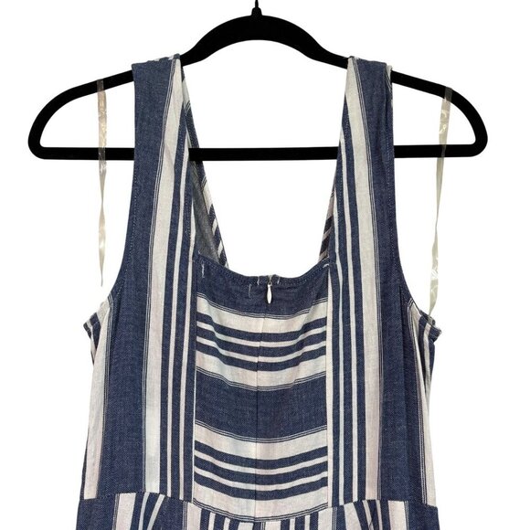 Coco + Jaimeson Linen Blend Tie Striped Blue Open Leg Jumpsuit Size Medium - Picture 9 of 13